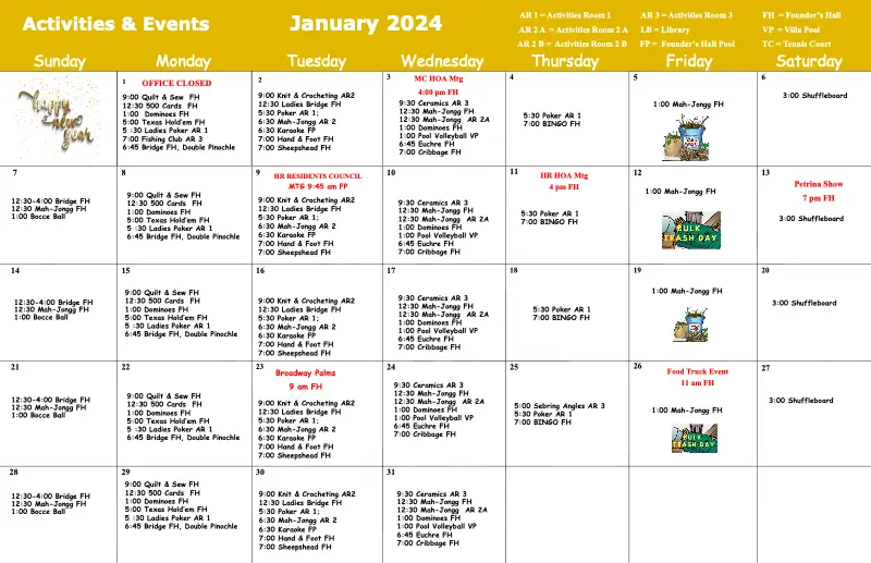 Activities and Events January 2024
