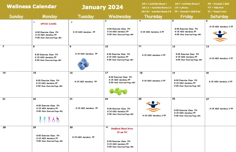 Wellness Calendar January 2024