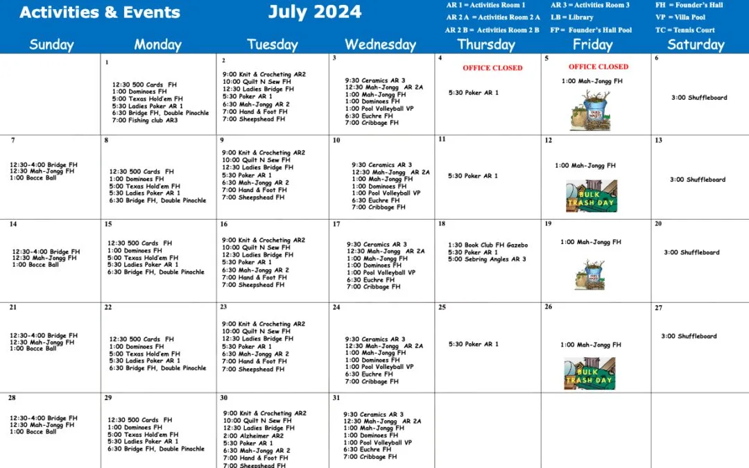 Activities and Events July 2024