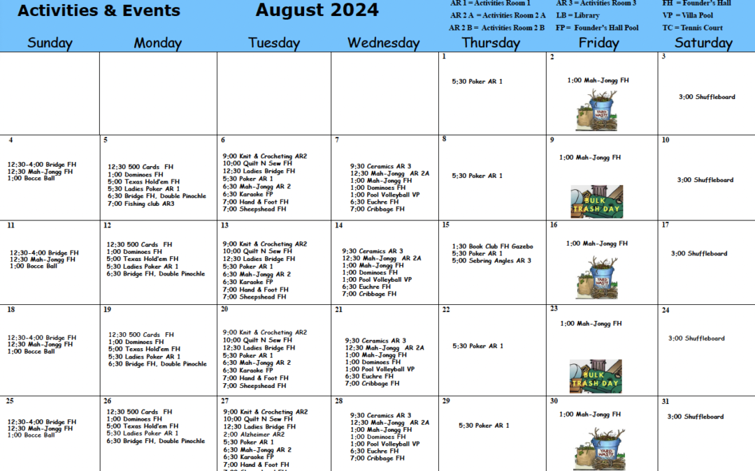 Activities and Events August 2024