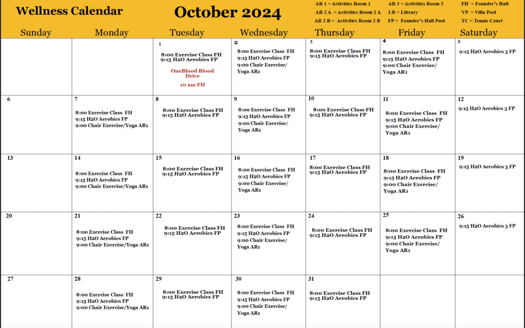 Wellness Calendar October 2024