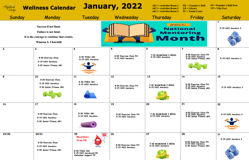 Wellness Calendar January 2022
