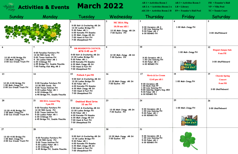 Activities and Events March 2022